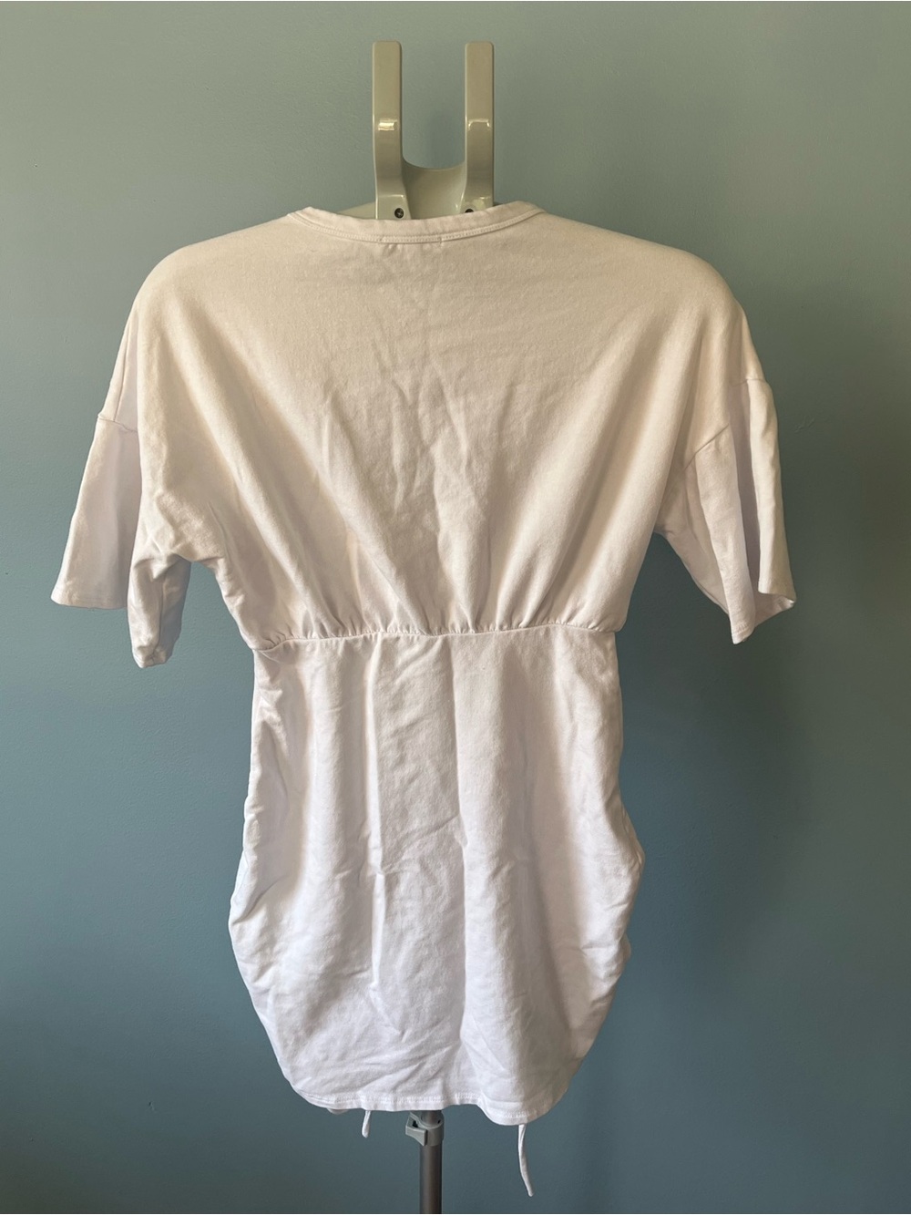 Fashion Nova White NYC Graphic Drawstring Mini Tee Dress - Size Small - Picture 4 of 7